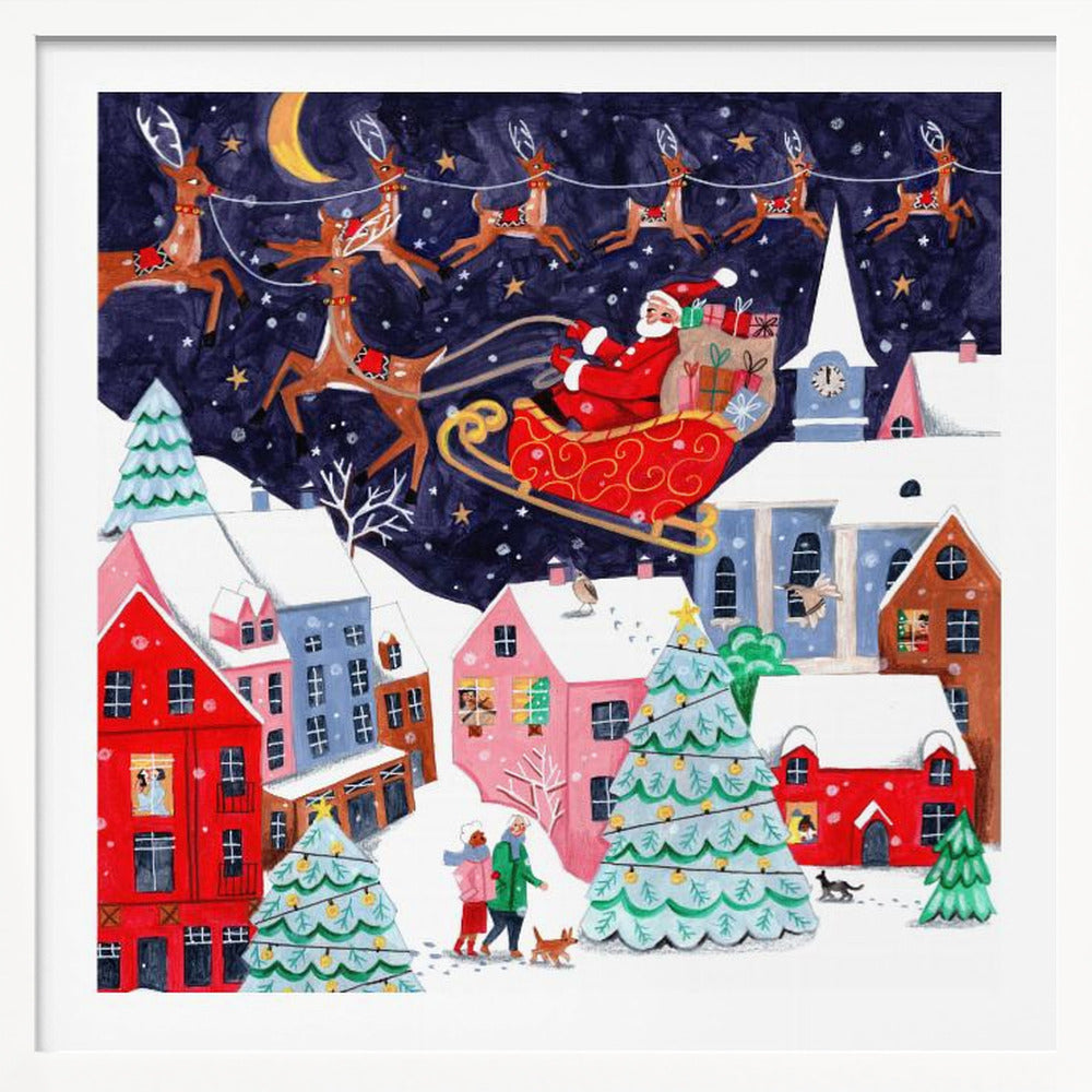 Santa and his Reindeers - Poster / Art Print
