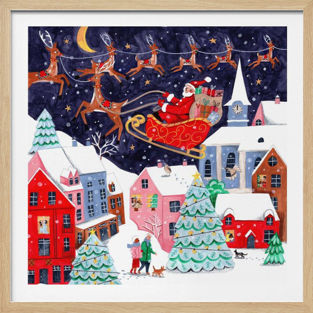 Santa and his Reindeers - Poster / Art Print