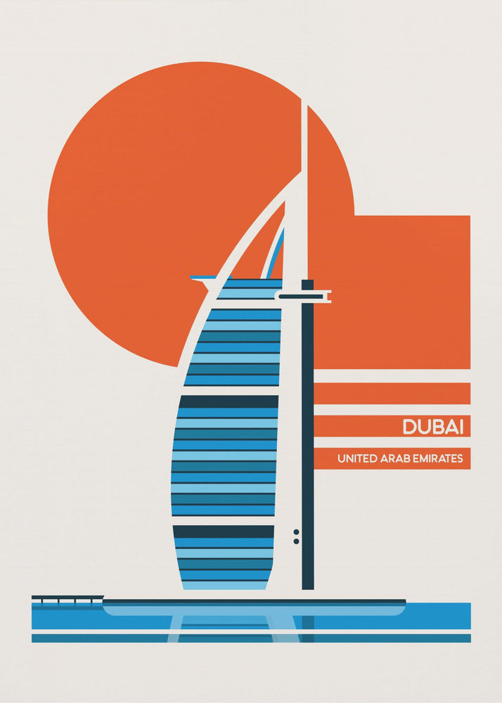 Dubai Burj Al Arab Minimalist Retro Travel Print - Poster / Art Print
