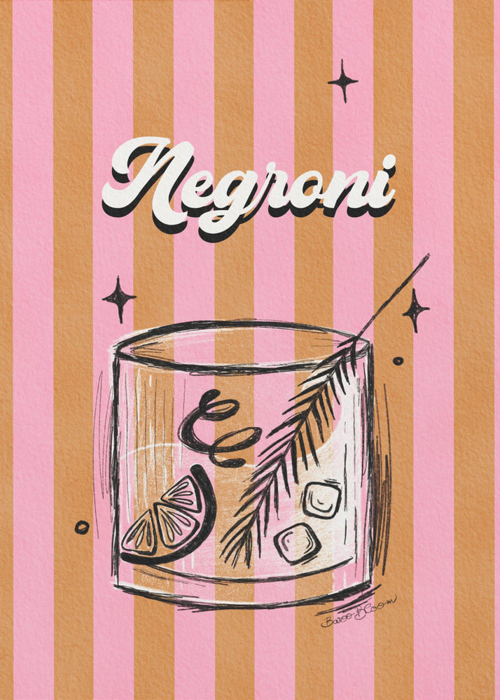 Negroni Drink on Stripes - Poster / Art Print