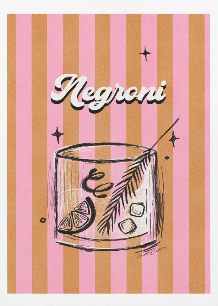 Negroni Drink on Stripes - Poster / Art Print