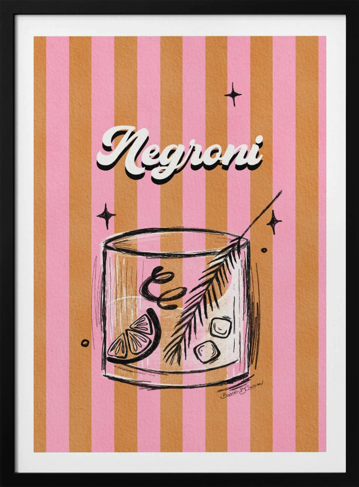 Negroni Drink on Stripes - Poster / Art Print