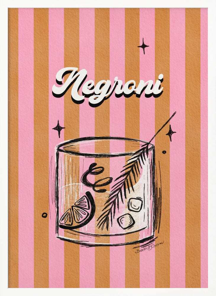 Negroni Drink on Stripes - Poster / Art Print