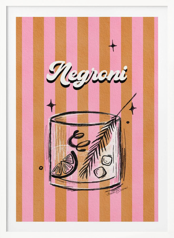 Negroni Drink on Stripes - Poster / Art Print