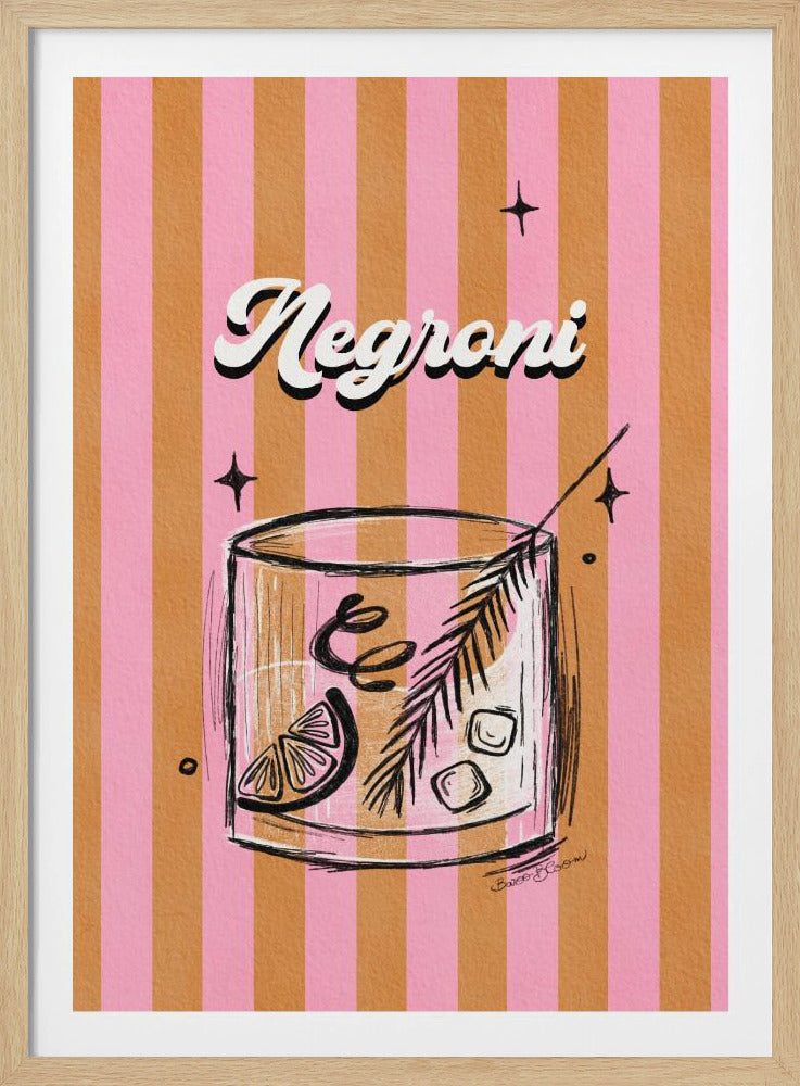 Negroni Drink on Stripes - Poster / Art Print