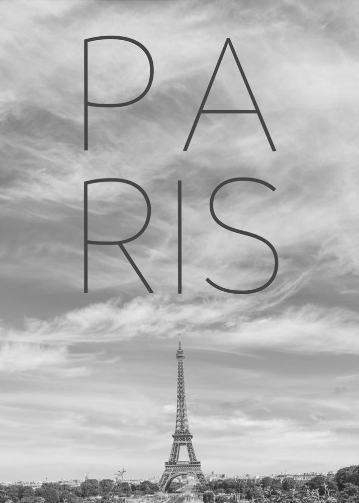 PARIS Eiffel Tower | Text & Skyline - Poster / Art Print
