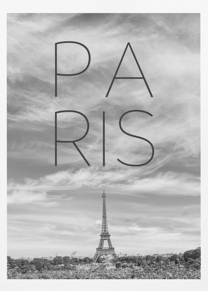 PARIS Eiffel Tower | Text & Skyline - Poster / Art Print