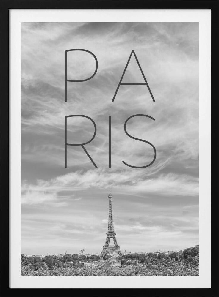 PARIS Eiffel Tower | Text & Skyline - Poster / Art Print
