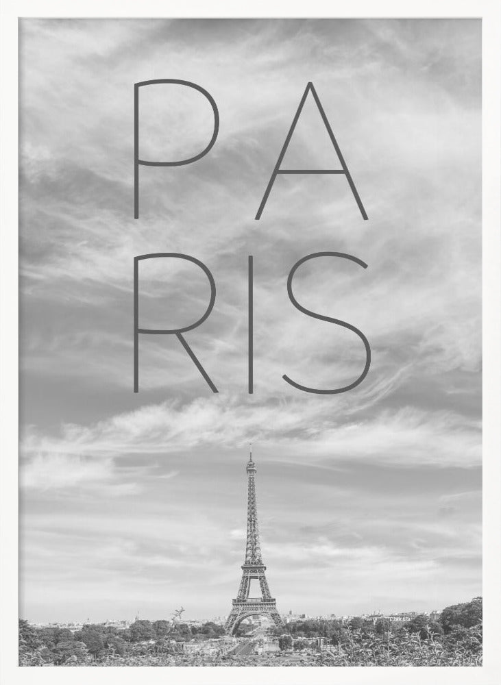 PARIS Eiffel Tower | Text & Skyline - Poster / Art Print