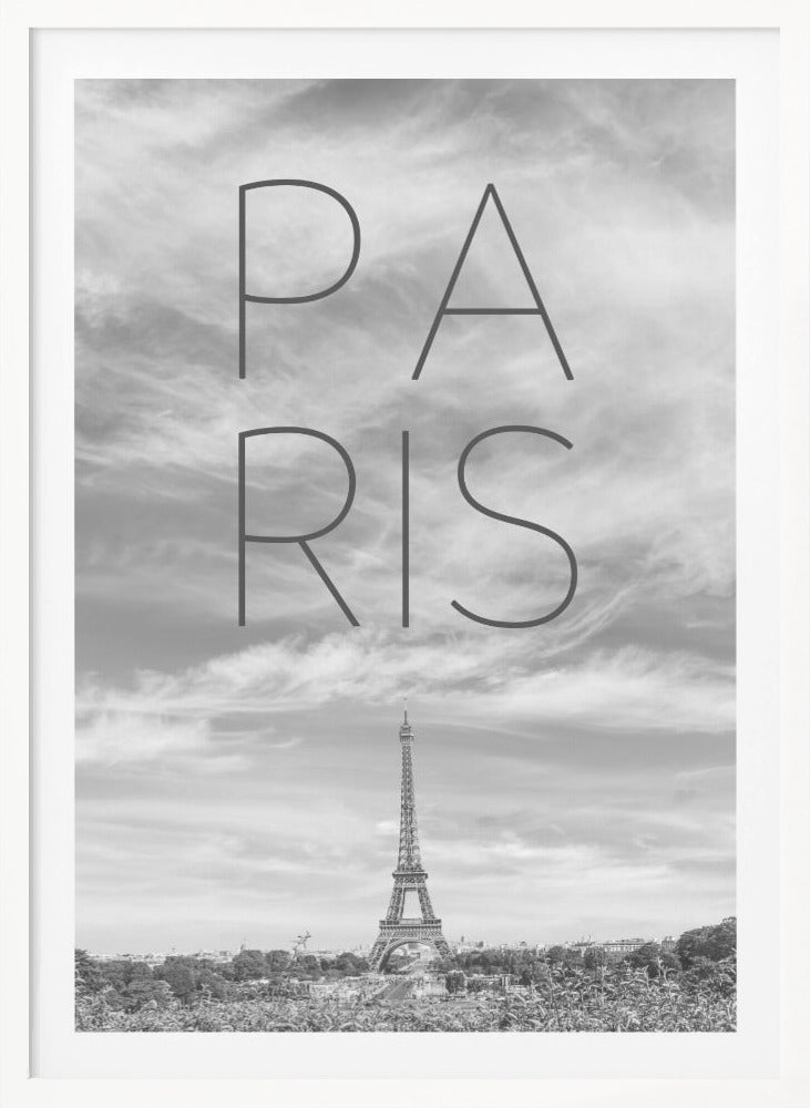 PARIS Eiffel Tower | Text & Skyline - Poster / Art Print