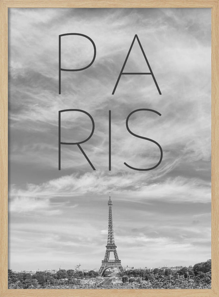 PARIS Eiffel Tower | Text & Skyline - Poster / Art Print