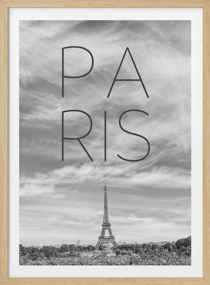 PARIS Eiffel Tower | Text & Skyline - Poster / Art Print
