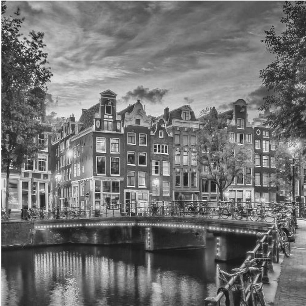AMSTERDAM Idyllic impression from Singel - Monochrome - Poster / Art Print