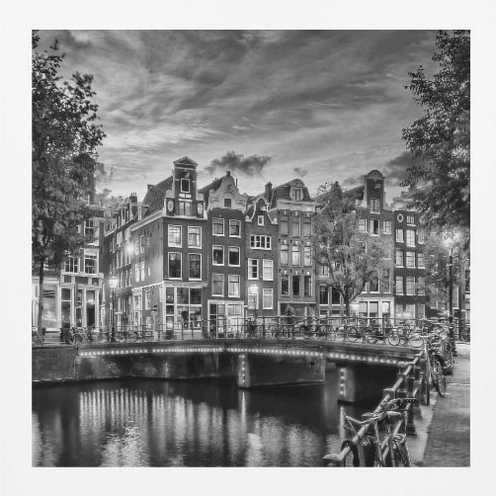 AMSTERDAM Idyllic impression from Singel - Monochrome - Poster / Art Print