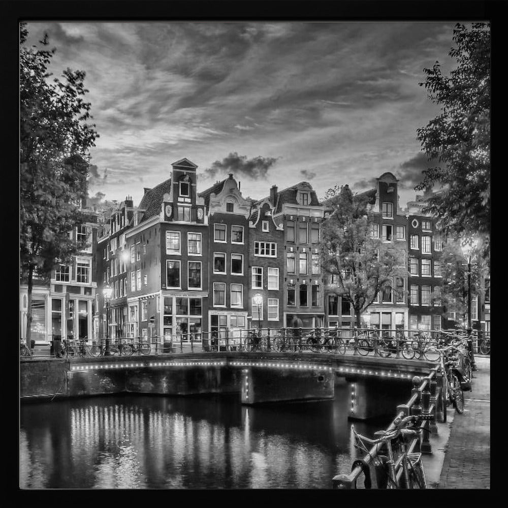 AMSTERDAM Idyllic impression from Singel - Monochrome - Poster / Art Print