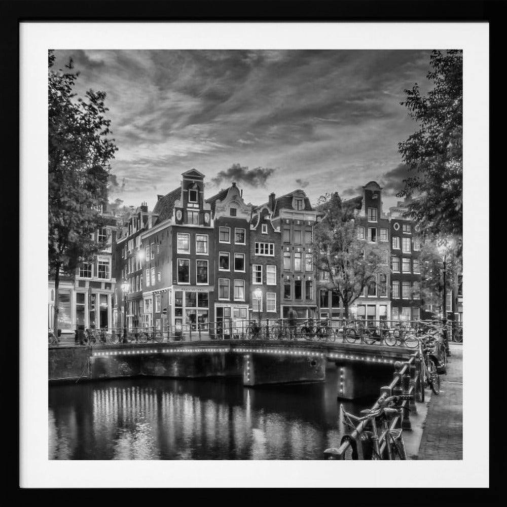 AMSTERDAM Idyllic impression from Singel - Monochrome - Poster / Art Print