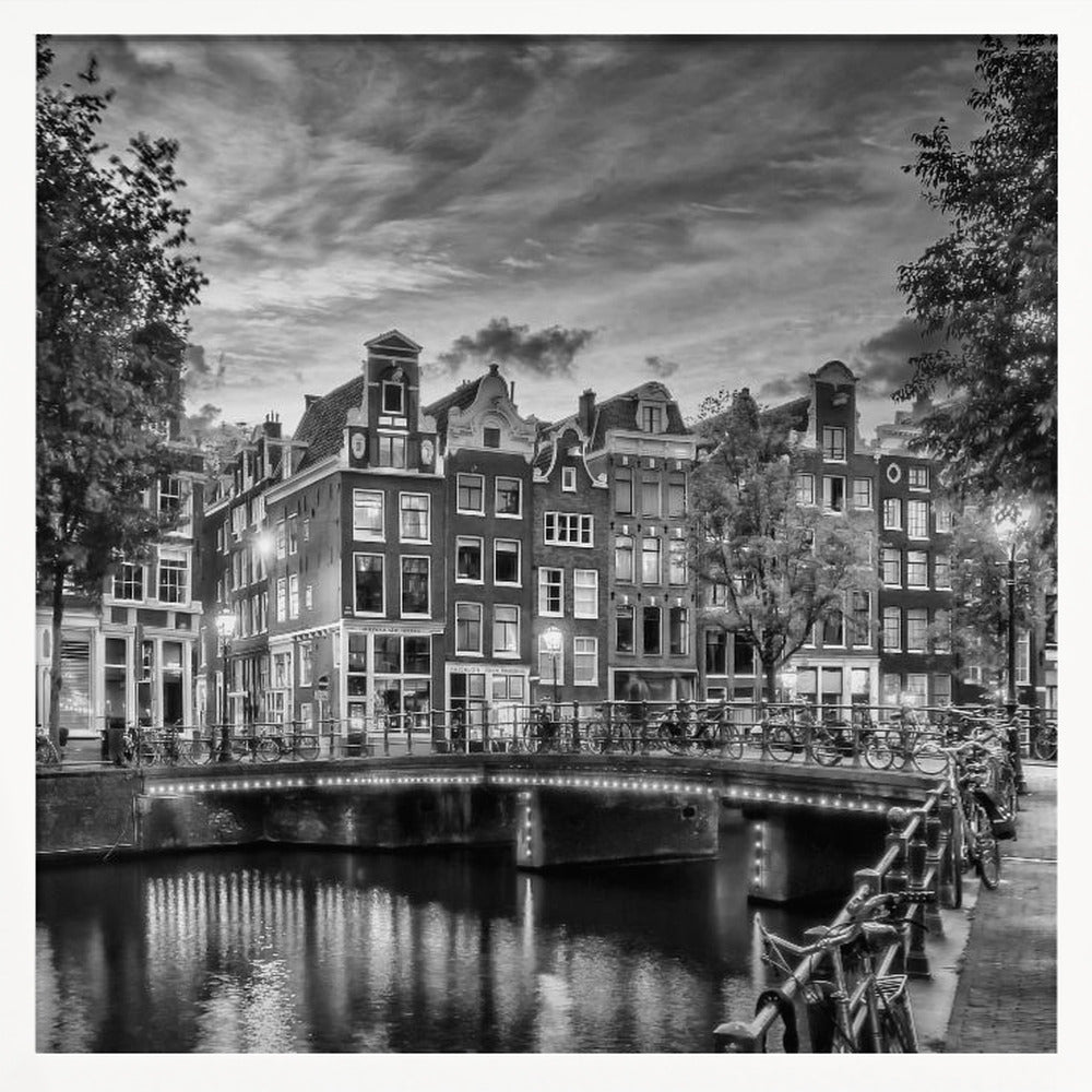 AMSTERDAM Idyllic impression from Singel - Monochrome - Poster / Art Print