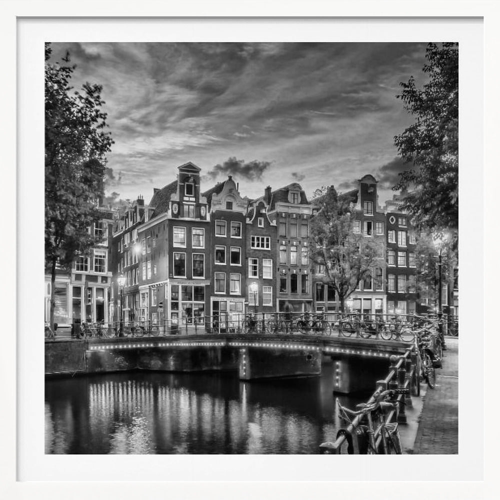 AMSTERDAM Idyllic impression from Singel - Monochrome - Poster / Art Print