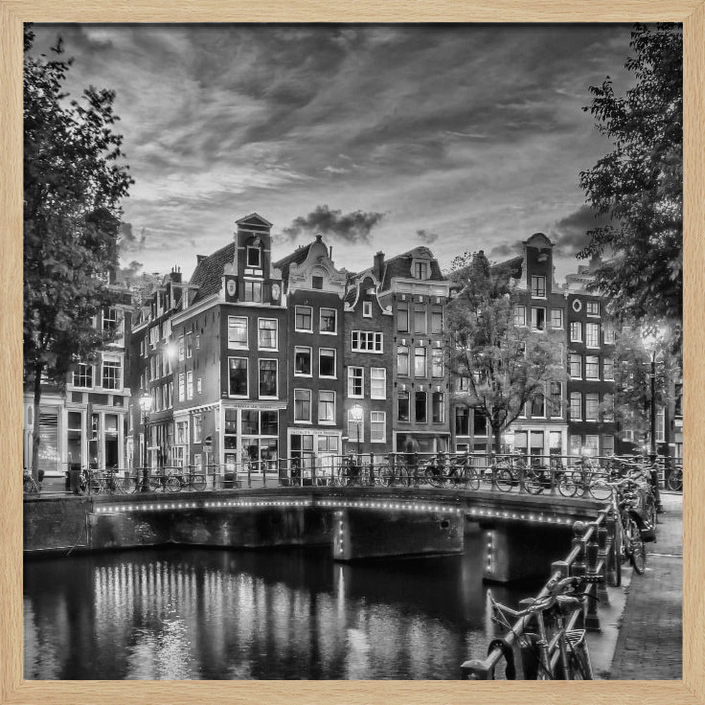 AMSTERDAM Idyllic impression from Singel - Monochrome - Poster / Art Print