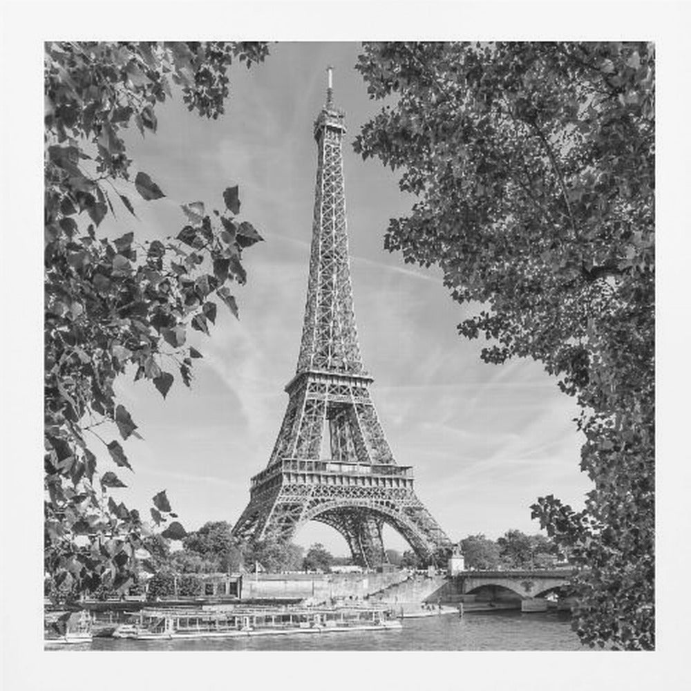 PARIS Eiffel Tower & River Seine - Monochrome - Poster / Art Print