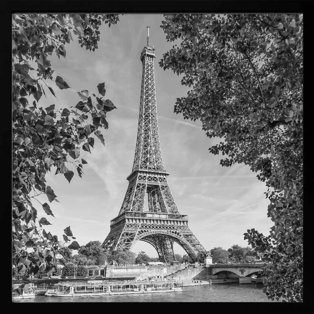 PARIS Eiffel Tower & River Seine - Monochrome - Poster / Art Print