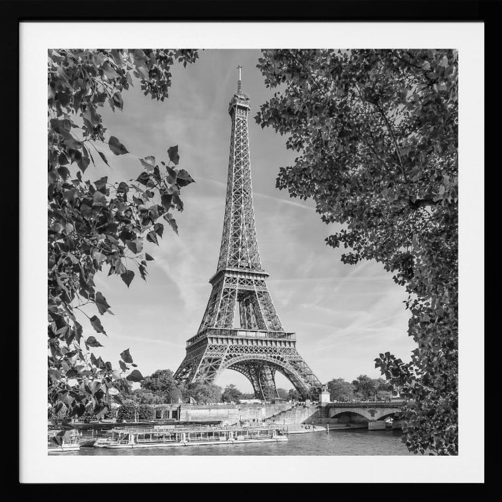 PARIS Eiffel Tower & River Seine - Monochrome - Poster / Art Print
