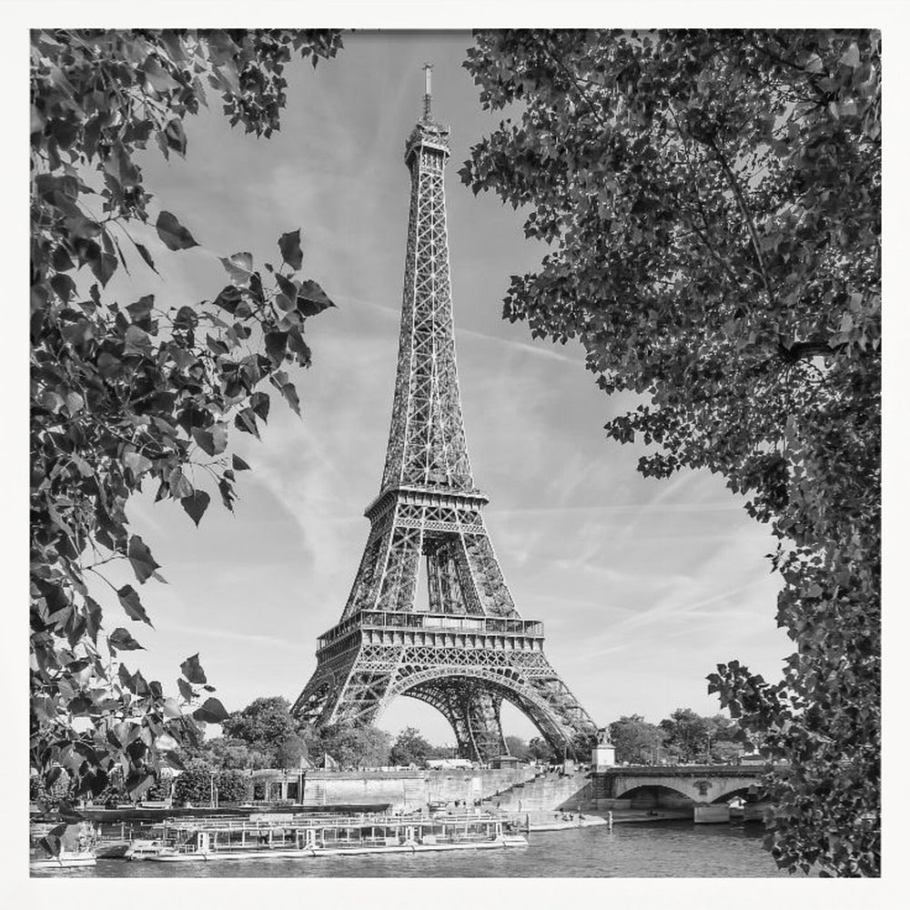 PARIS Eiffel Tower & River Seine - Monochrome - Poster / Art Print