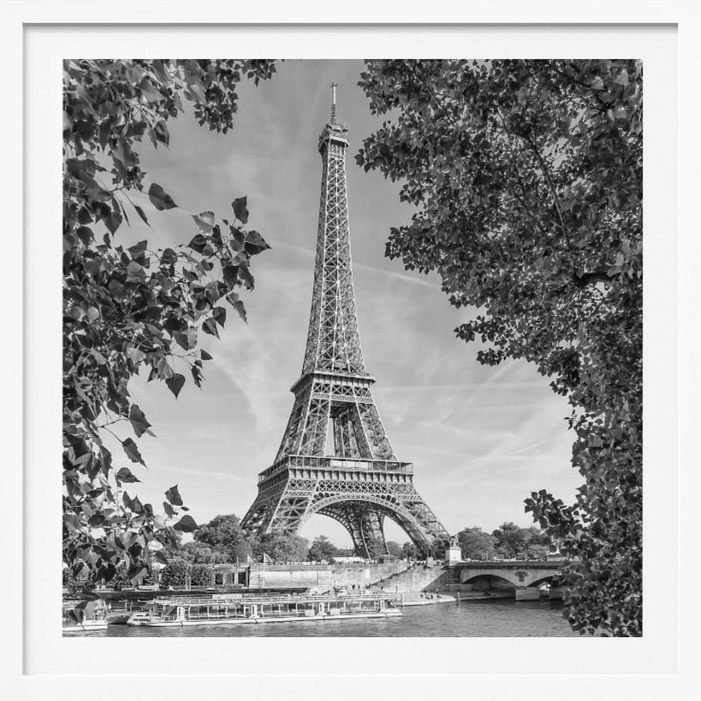 PARIS Eiffel Tower & River Seine - Monochrome - Poster / Art Print