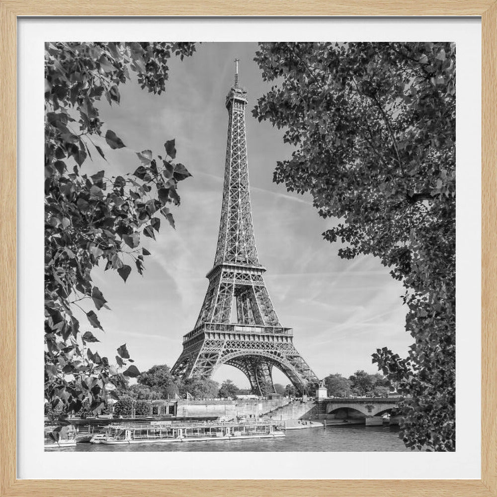 PARIS Eiffel Tower & River Seine - Monochrome - Poster / Art Print