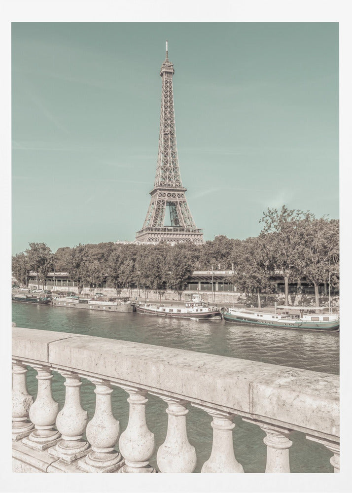PARIS Eiffel Tower & River Seine | urban vintage style - Poster / Art Print