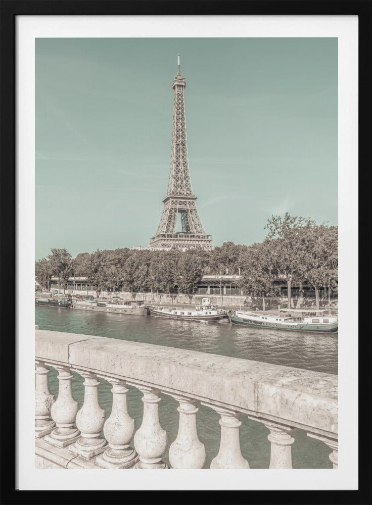 PARIS Eiffel Tower & River Seine | urban vintage style - Poster / Art Print