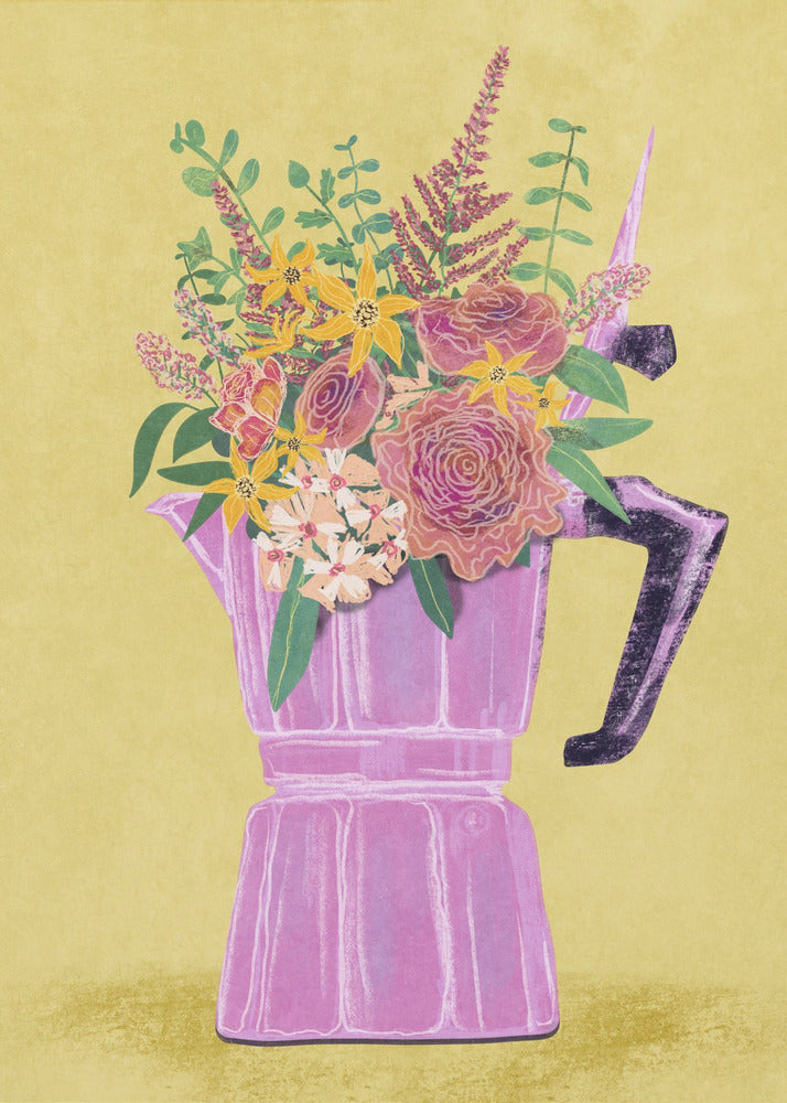 Espresso Maker with Flowers - Poster / Art Print
