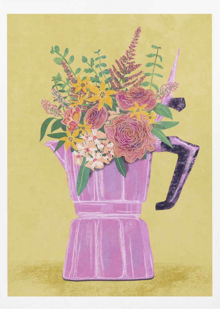 Espresso Maker with Flowers - Poster / Art Print