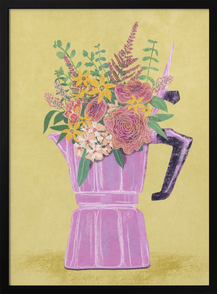 Espresso Maker with Flowers - Poster / Art Print
