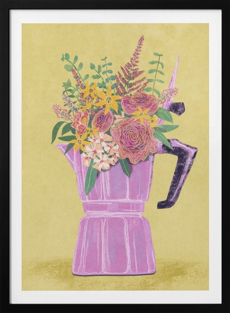 Espresso Maker with Flowers - Poster / Art Print