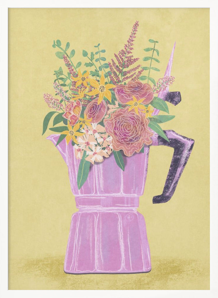 Espresso Maker with Flowers - Poster / Art Print