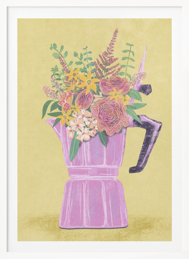 Espresso Maker with Flowers - Poster / Art Print