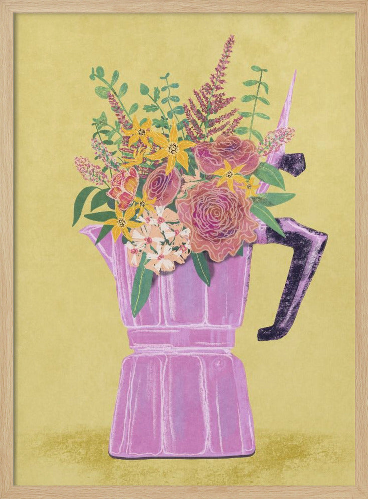 Espresso Maker with Flowers - Poster / Art Print