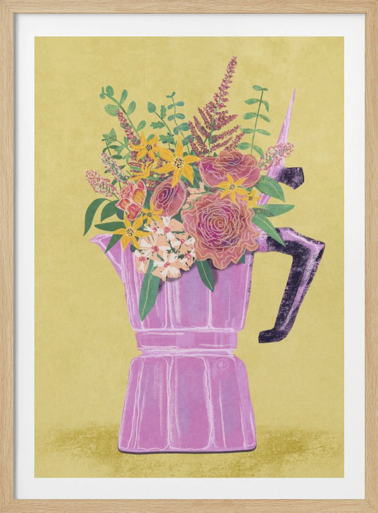 Espresso Maker with Flowers - Poster / Art Print