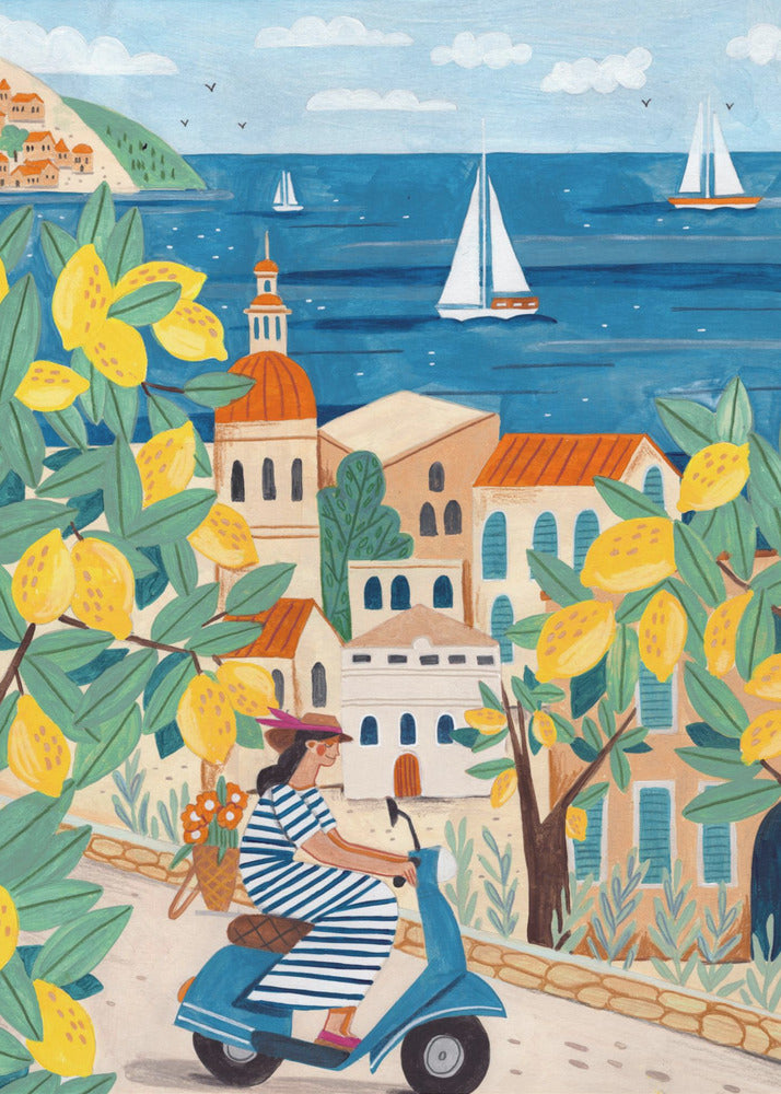 Travel poster woman on the Amalfi coast, Italy - Poster / Art Print