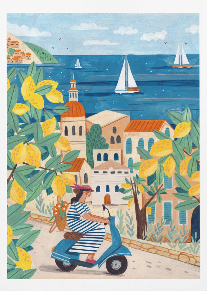Travel poster woman on the Amalfi coast, Italy - Poster / Art Print