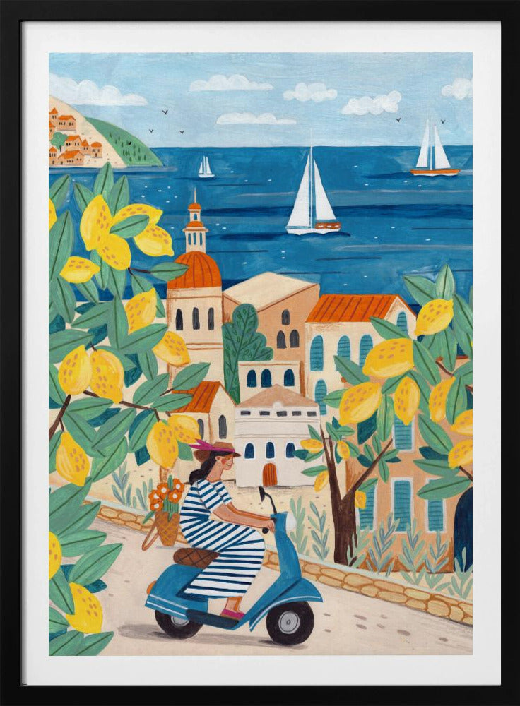 Travel poster woman on the Amalfi coast, Italy - Poster / Art Print
