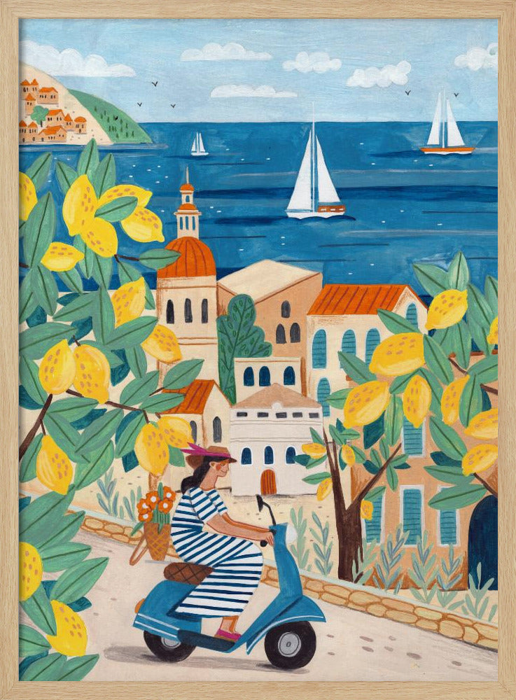 Travel poster woman on the Amalfi coast, Italy - Poster / Art Print