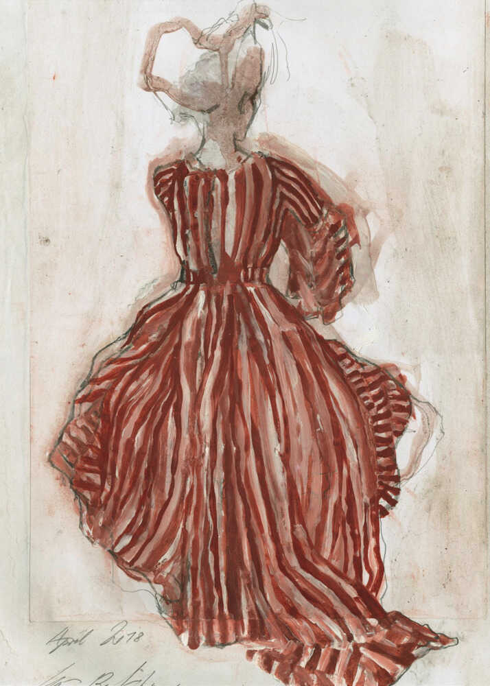 Woman In A Red Striped Dress - Poster / Art Print