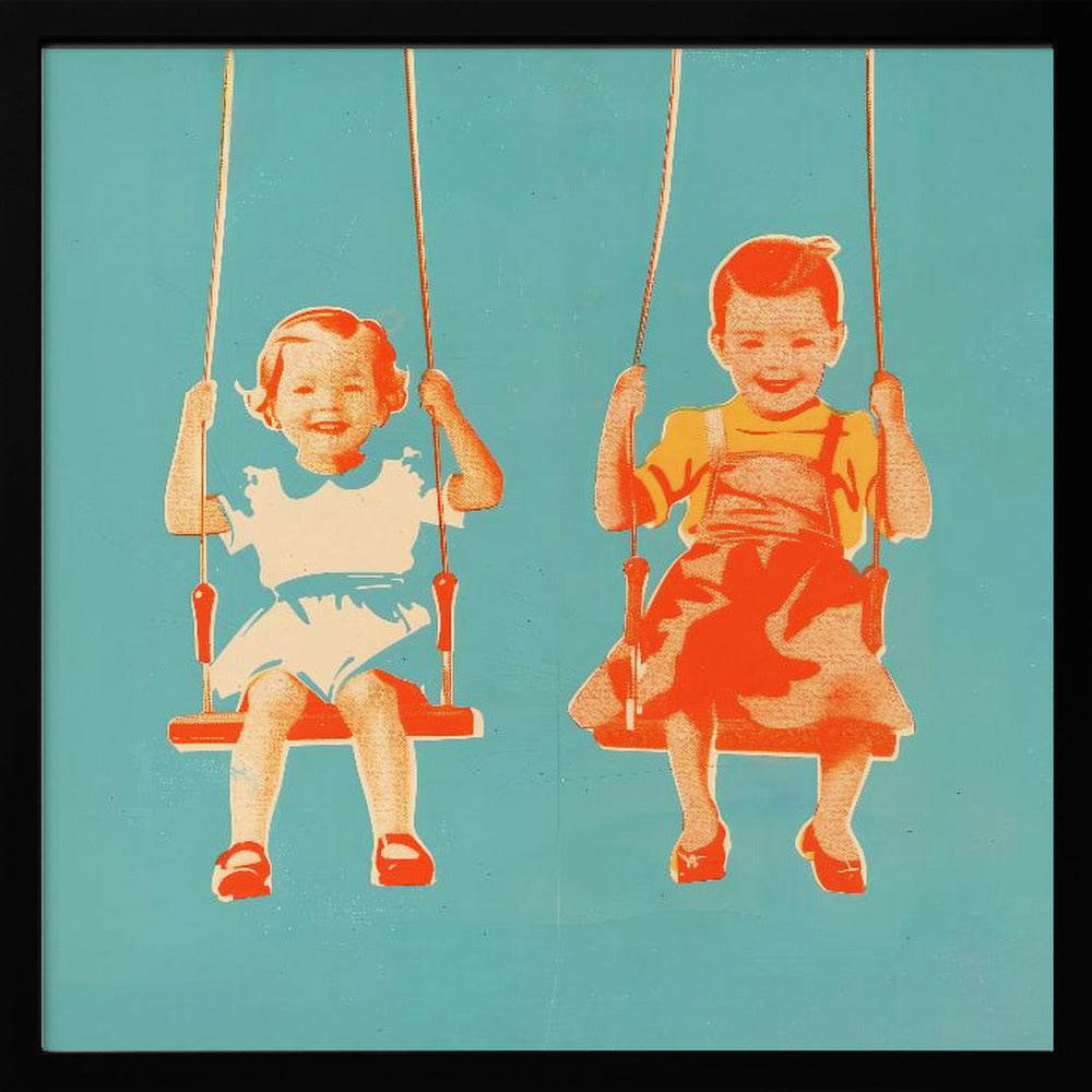 Two Little Girls On Swings - Poster / Art Print