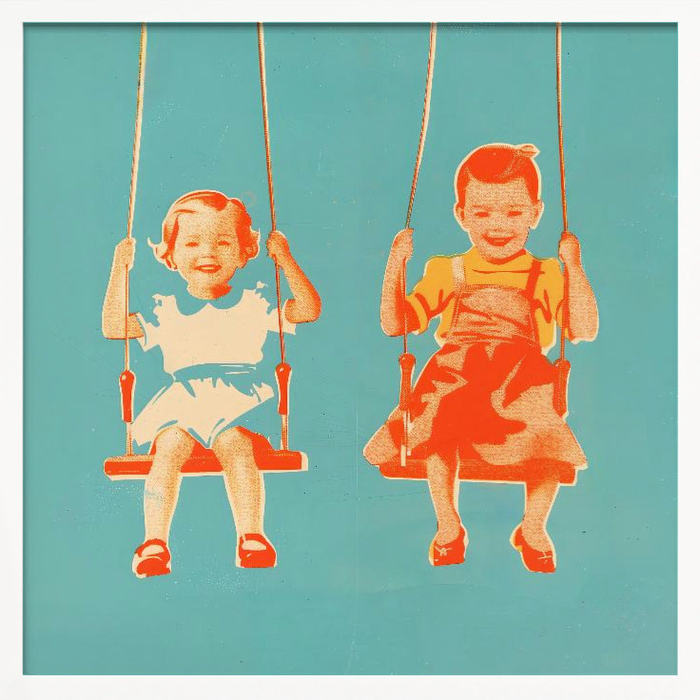 Two Little Girls On Swings - Poster / Art Print