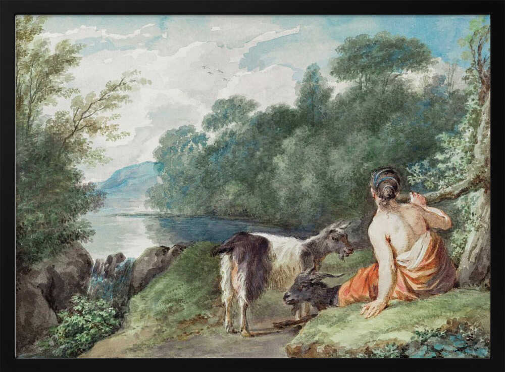Shepherdess With Goats In a Landscape With a Lake - Poster / Art Print
