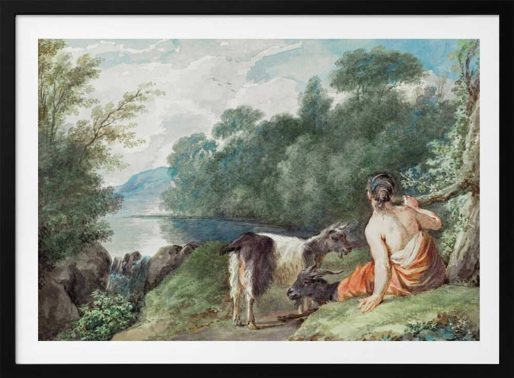 Shepherdess With Goats In a Landscape With a Lake - Poster / Art Print