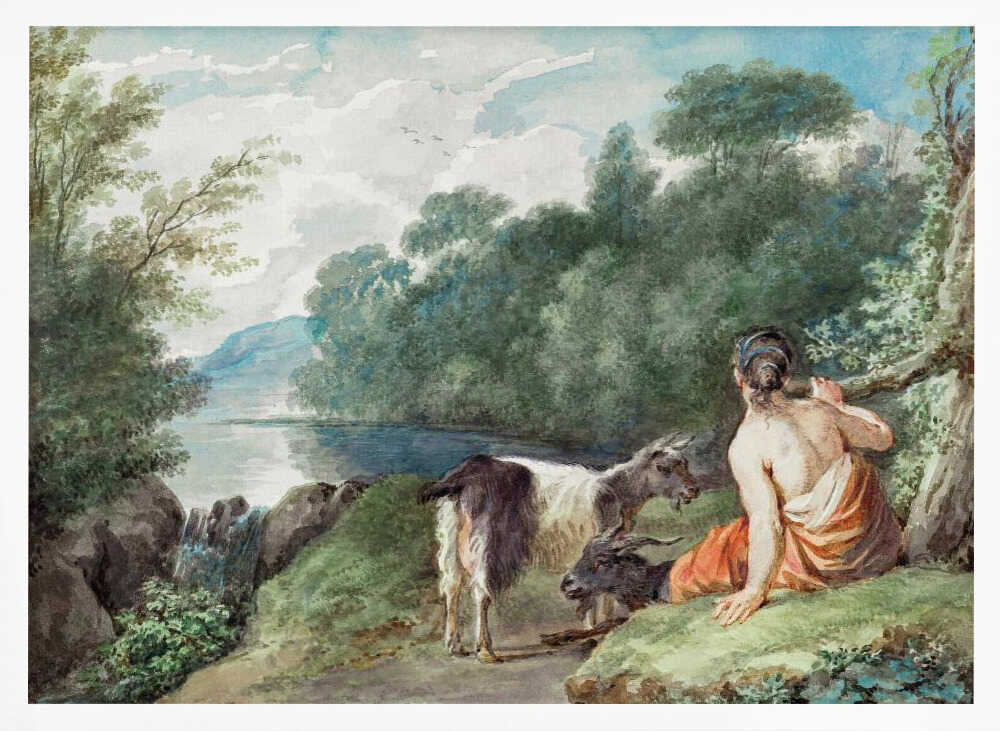 Shepherdess With Goats In a Landscape With a Lake - Poster / Art Print