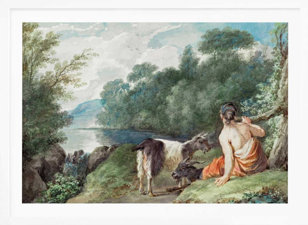 Shepherdess With Goats In a Landscape With a Lake - Poster / Art Print